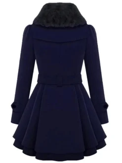 Fashion Retro Stage 1950s Fur Collar Waisted Winter Coat