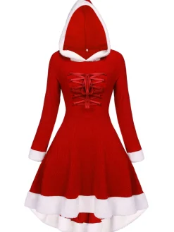 Sale Retro Stage 1950s Furry Patchwork Solid Lace-up Dress