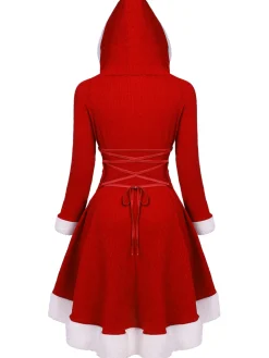 Sale Retro Stage 1950s Furry Patchwork Solid Lace-up Dress