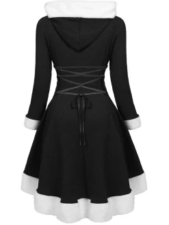 Sale Retro Stage 1950s Furry Patchwork Solid Lace-up Dress