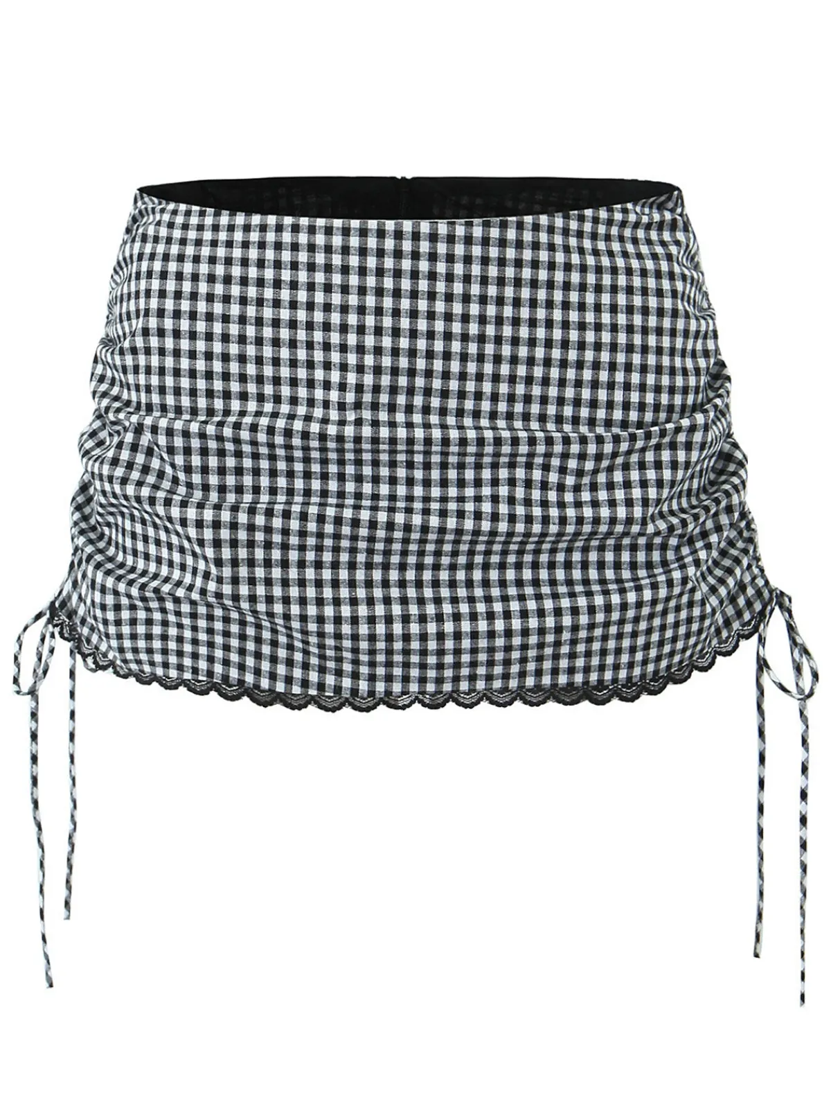 Sale Retro Stage 1970s Gingham Plaid Lace Bow Skirt