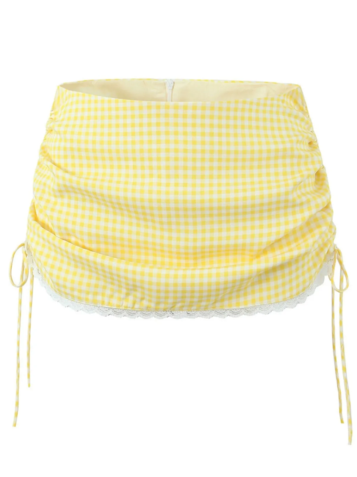Sale Retro Stage 1970s Gingham Plaid Lace Bow Skirt