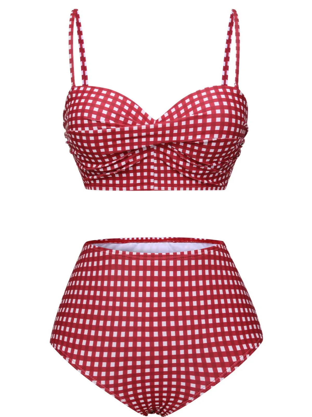 New Retro Stage 1950s Gingham Plaid Suspender Swimsuit