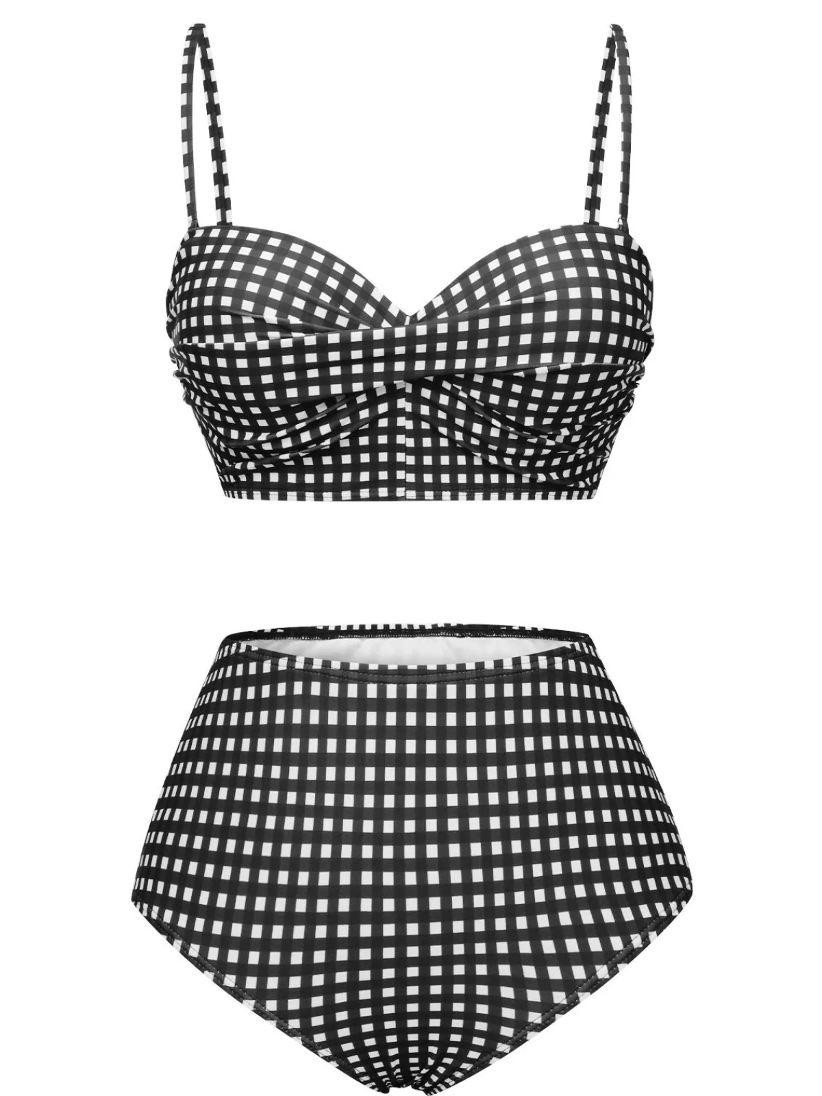 New Retro Stage 1950s Gingham Plaid Suspender Swimsuit
