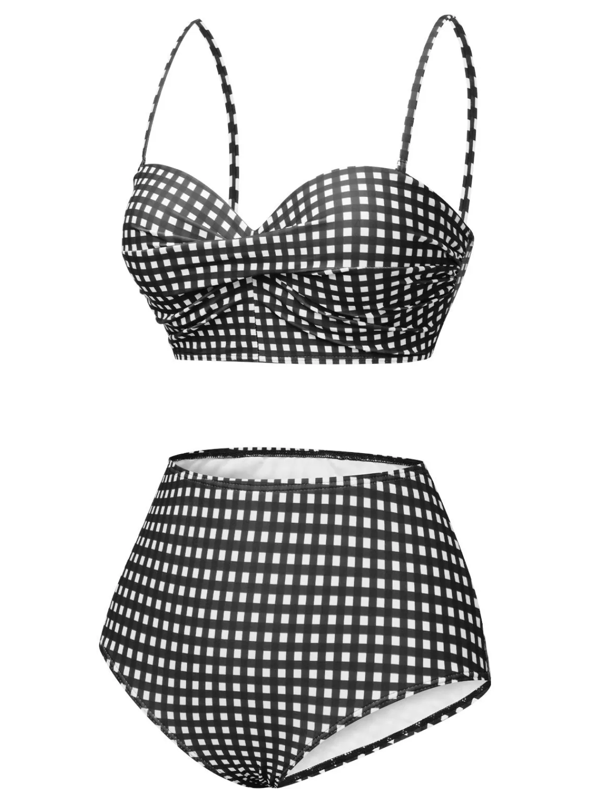 New Retro Stage 1950s Gingham Plaid Suspender Swimsuit