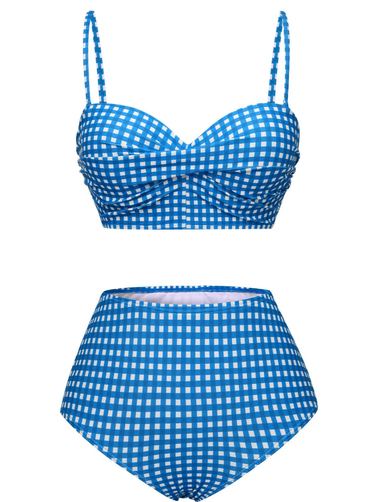 New Retro Stage 1950s Gingham Plaid Suspender Swimsuit