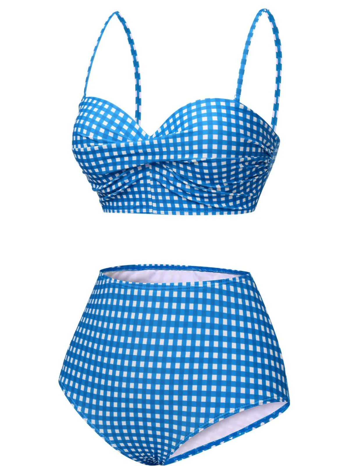 New Retro Stage 1950s Gingham Plaid Suspender Swimsuit