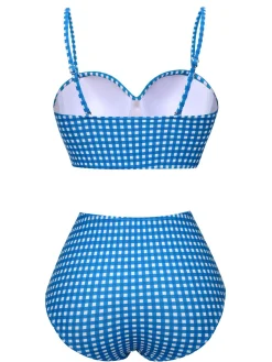 New Retro Stage 1950s Gingham Plaid Suspender Swimsuit