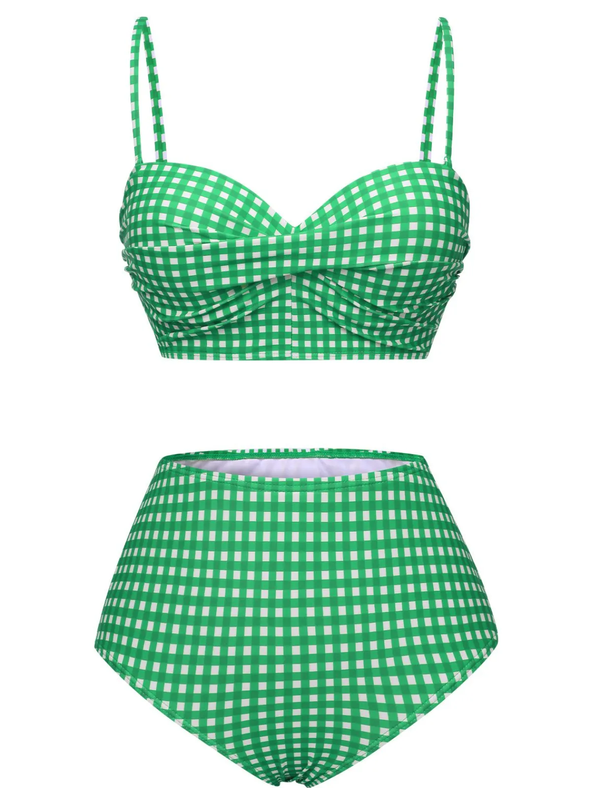 New Retro Stage 1950s Gingham Plaid Suspender Swimsuit