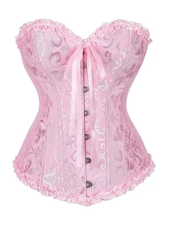 Sale Retro Stage 1970s Gothic Jacquard Panel Lace Corset Top