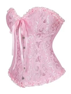Sale Retro Stage 1970s Gothic Jacquard Panel Lace Corset Top