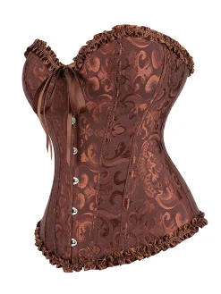 Sale Retro Stage 1970s Gothic Jacquard Panel Lace Corset Top