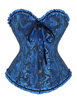 Sale Retro Stage 1970s Gothic Jacquard Panel Lace Corset Top