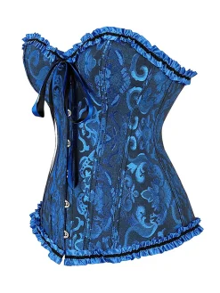 Sale Retro Stage 1970s Gothic Jacquard Panel Lace Corset Top