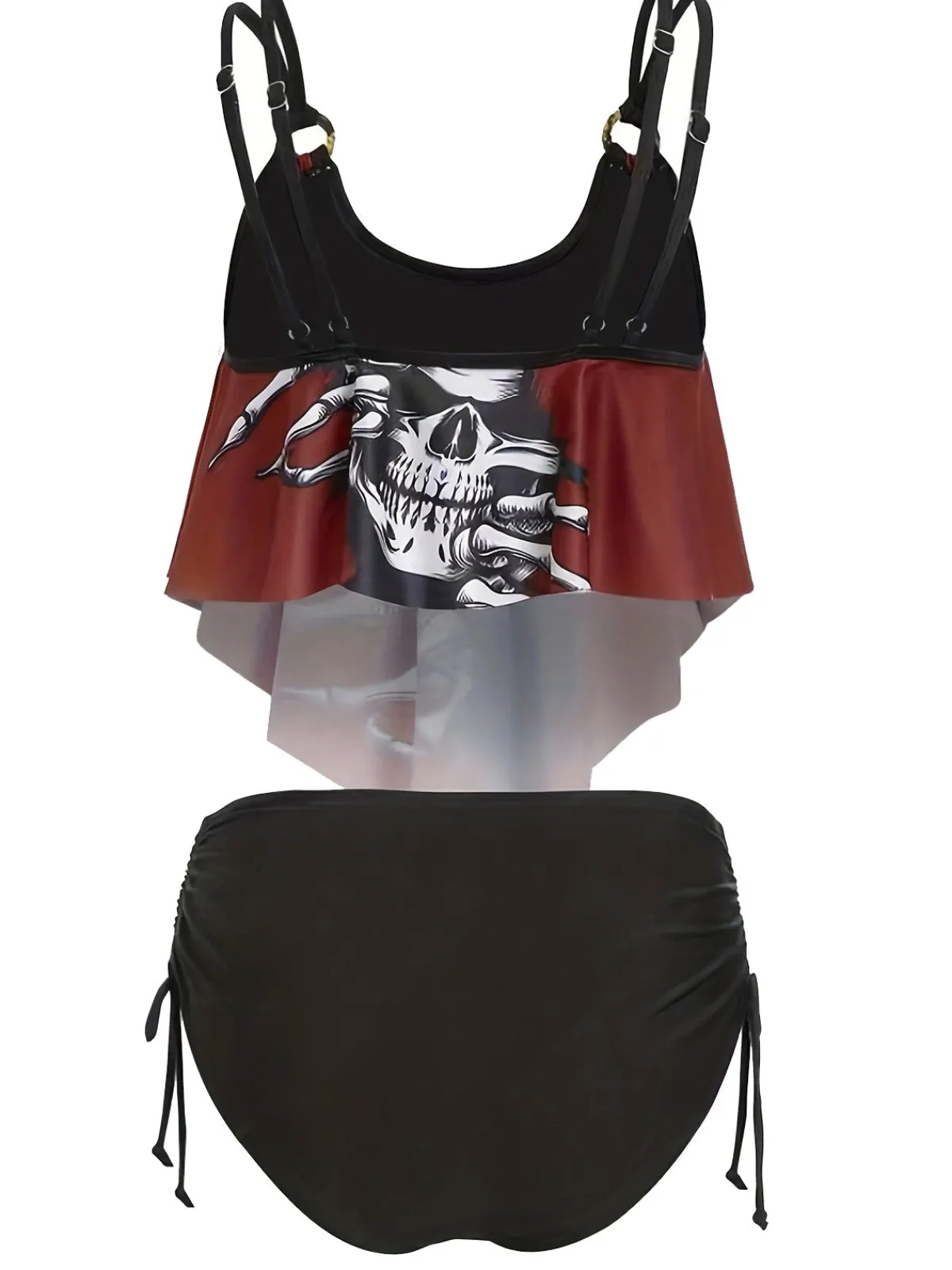 Online Retro Stage 1980s Gothic Skull Bow Ruffle Swimsuit