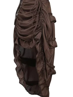 Online Retro Stage 1970s Gothic Steampunk Wrinkle High Low Hem Skirt