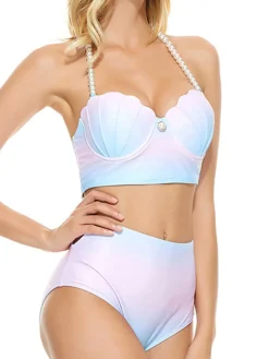 Clearance Retro Stage 1940s Shell Pearl Bikini Set Gradient Pink