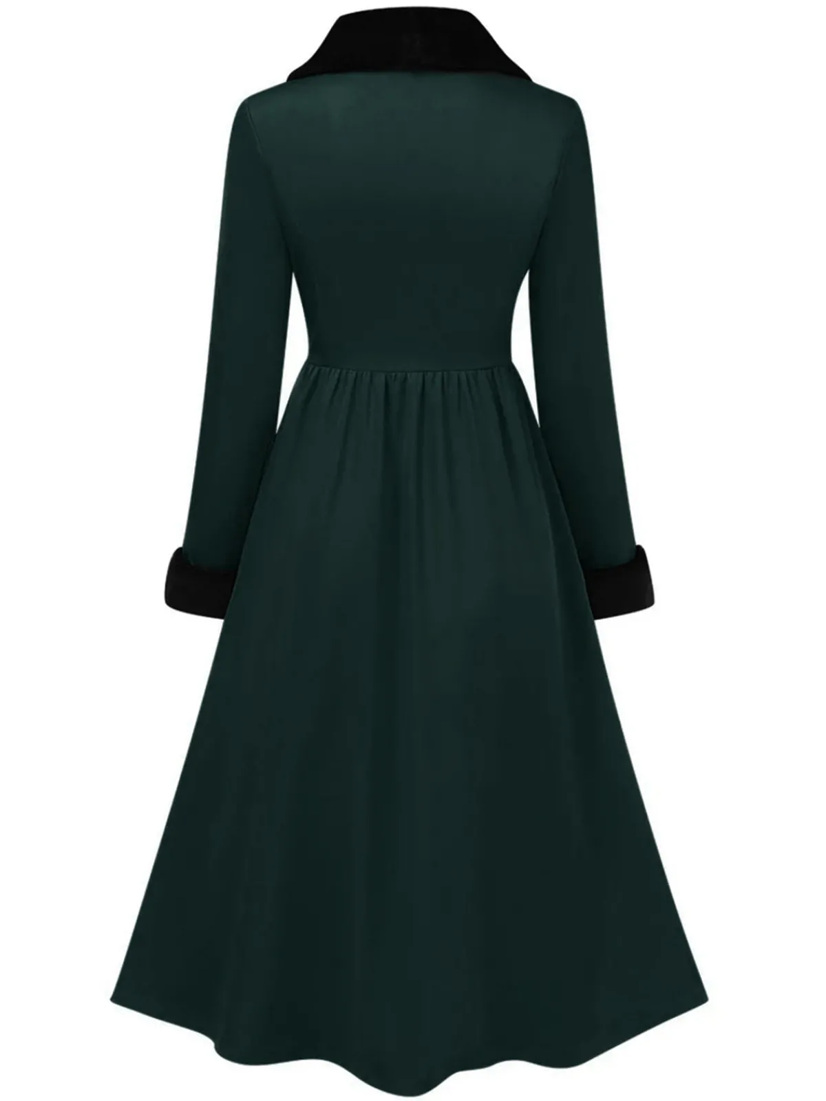 Sale Retro Stage 1950s Green And Black Fur Collar Coat