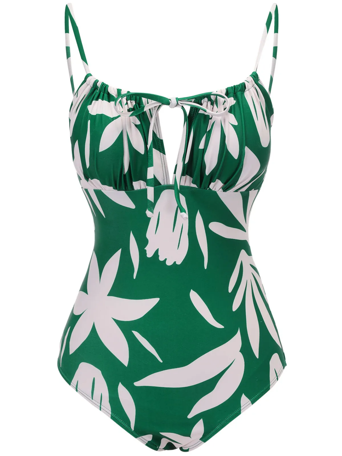Sale Retro Stage 1960s Leaf Sleeveless Camisole Strap Swimsuit Green