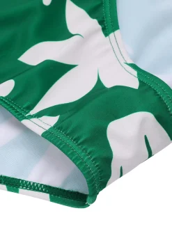 Sale Retro Stage 1960s Leaf Sleeveless Camisole Strap Swimsuit Green
