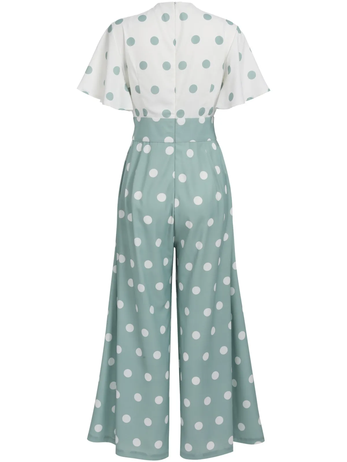 Fashion Retro Stage 1930s White Splicing Polka Dot Jumpsuit Green