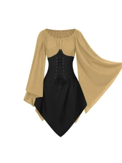 Discount Retro Stage 1950s Halloween Bat Sleeves Patchwork Dress