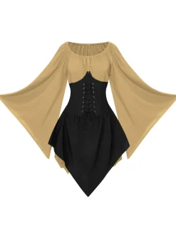 Discount Retro Stage 1950s Halloween Bat Sleeves Patchwork Dress