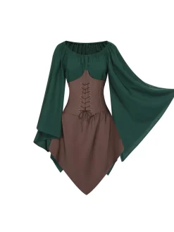 Discount Retro Stage 1950s Halloween Bat Sleeves Patchwork Dress