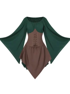 Discount Retro Stage 1950s Halloween Bat Sleeves Patchwork Dress