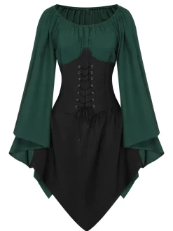 Discount Retro Stage 1950s Halloween Bat Sleeves Patchwork Dress