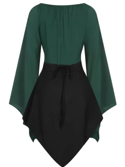 Discount Retro Stage 1950s Halloween Bat Sleeves Patchwork Dress