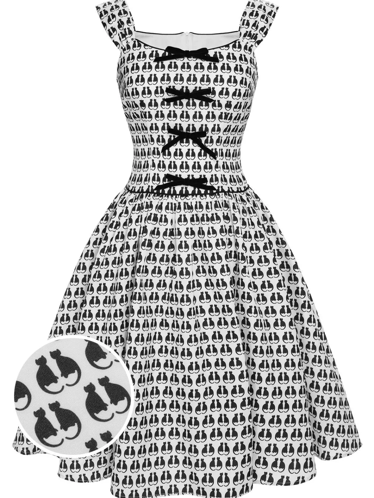 Outlet Retro Stage 1950s Halloween Cat Print Velvet Bow Dress White