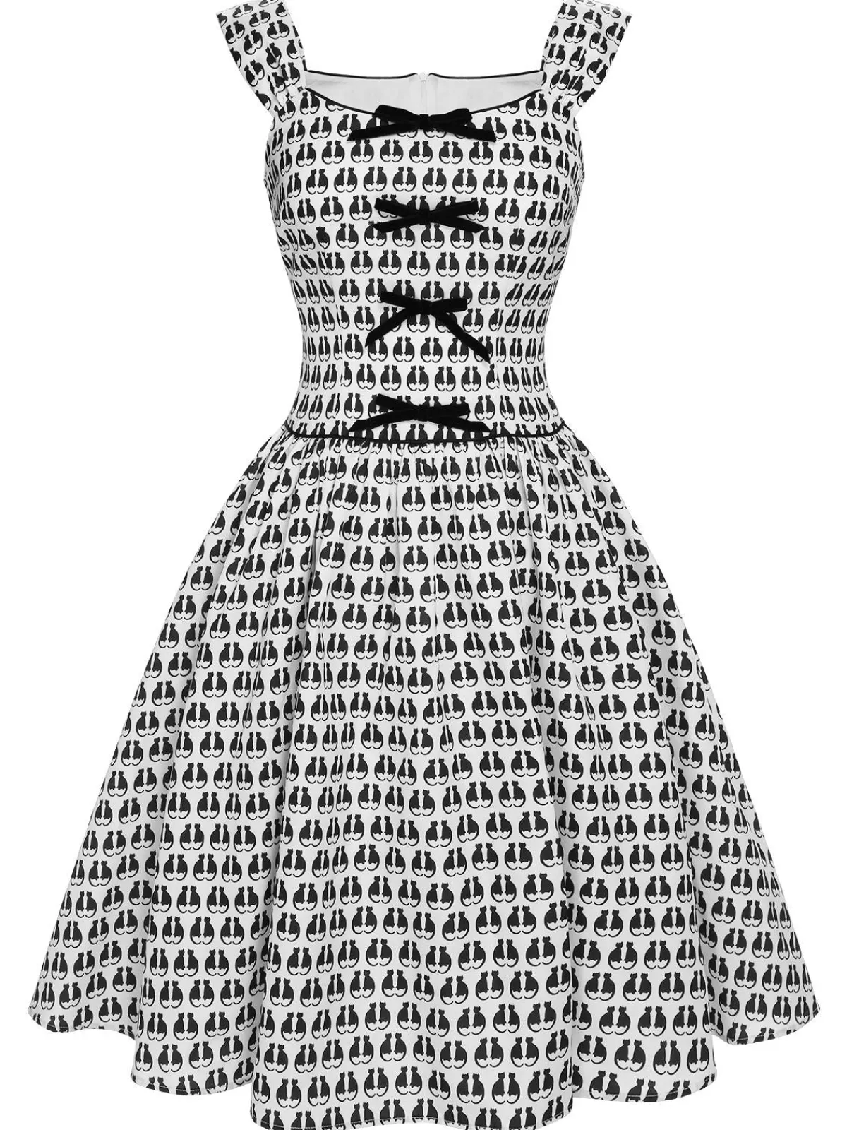 Outlet Retro Stage 1950s Halloween Cat Print Velvet Bow Dress White
