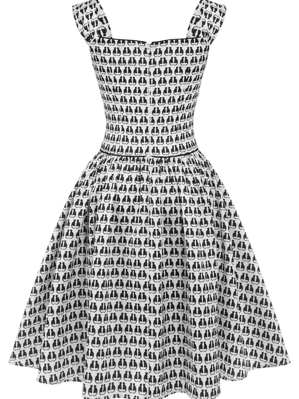 Outlet Retro Stage 1950s Halloween Cat Print Velvet Bow Dress White