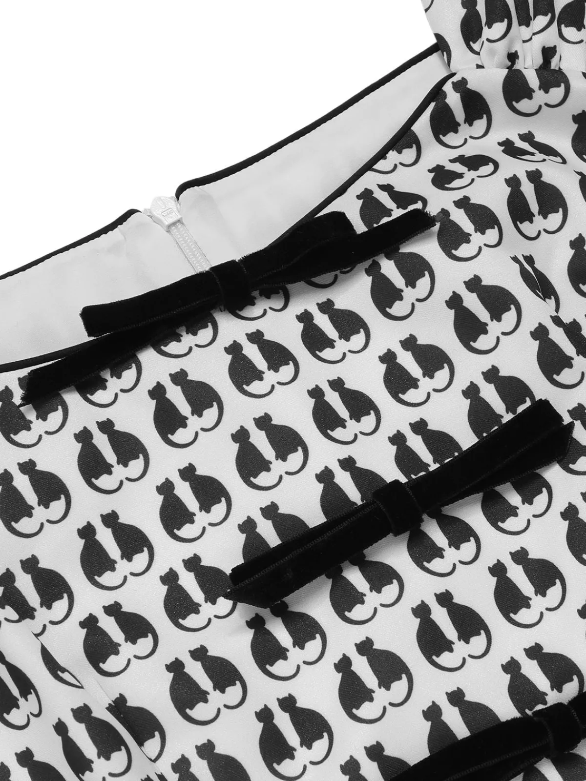 Outlet Retro Stage 1950s Halloween Cat Print Velvet Bow Dress White
