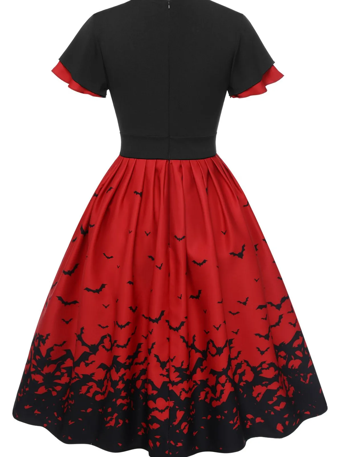 Sale Retro Stage 1950s Halloween Flounce Sleeve Swing Dress Red