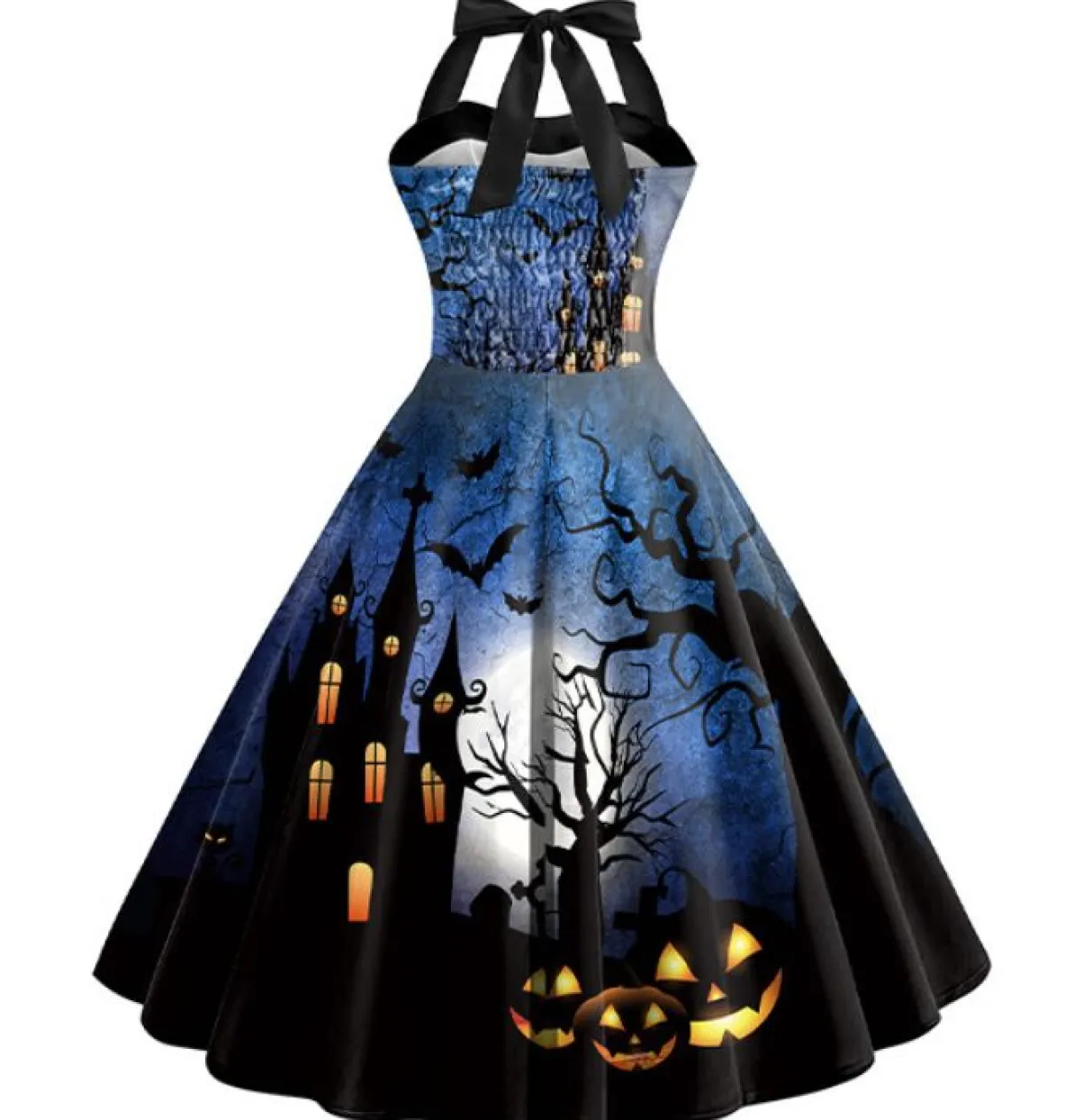 Clearance Retro Stage 1950s Halloween Halter Waist Swing Dress Blue