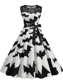Clearance Retro Stage 1950s Halloween Lace Patchwork Sleeveless Dress