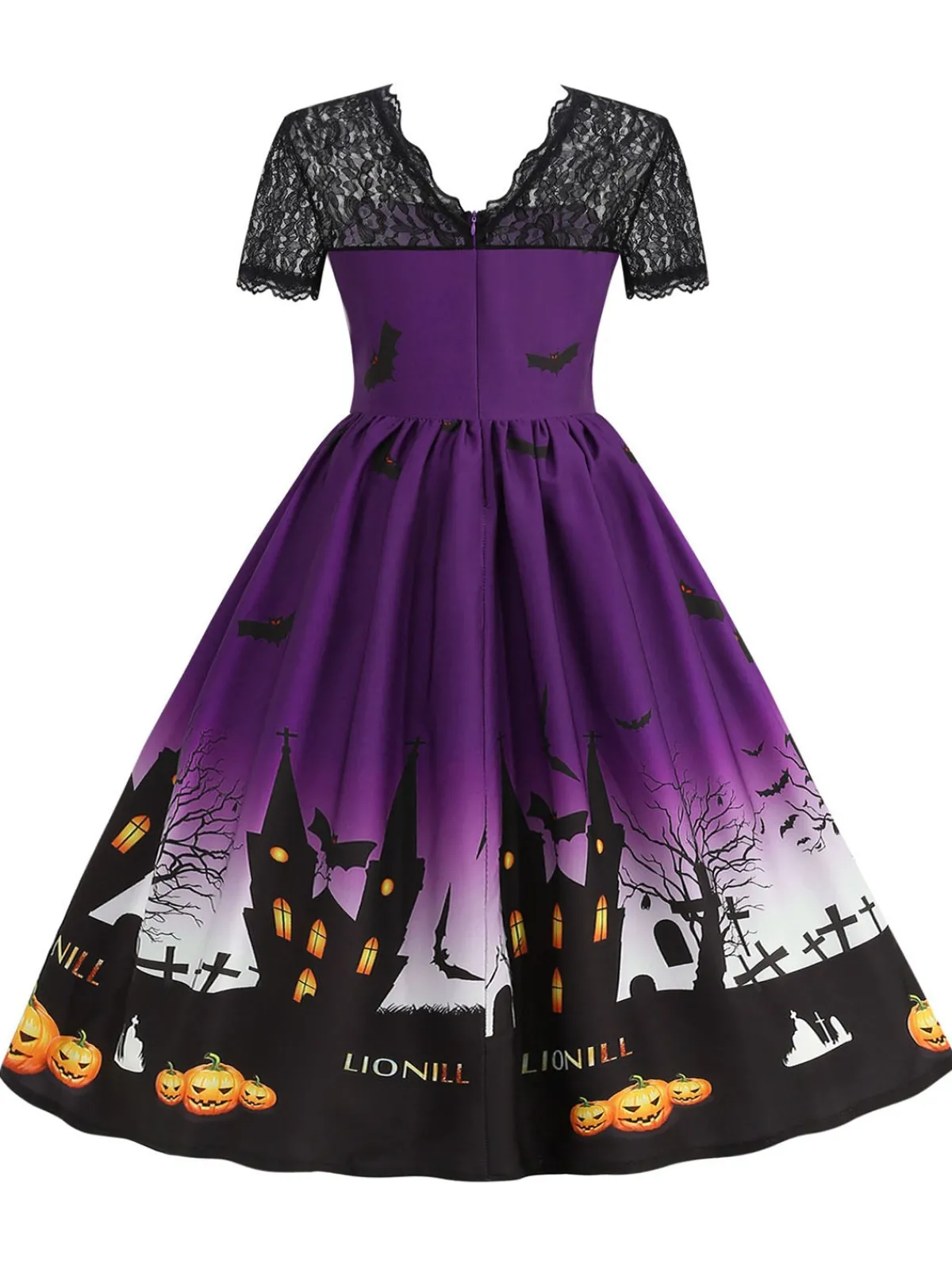 Hot Retro Stage 1950s Halloween Lace Patchwork Short Sleeves Dress