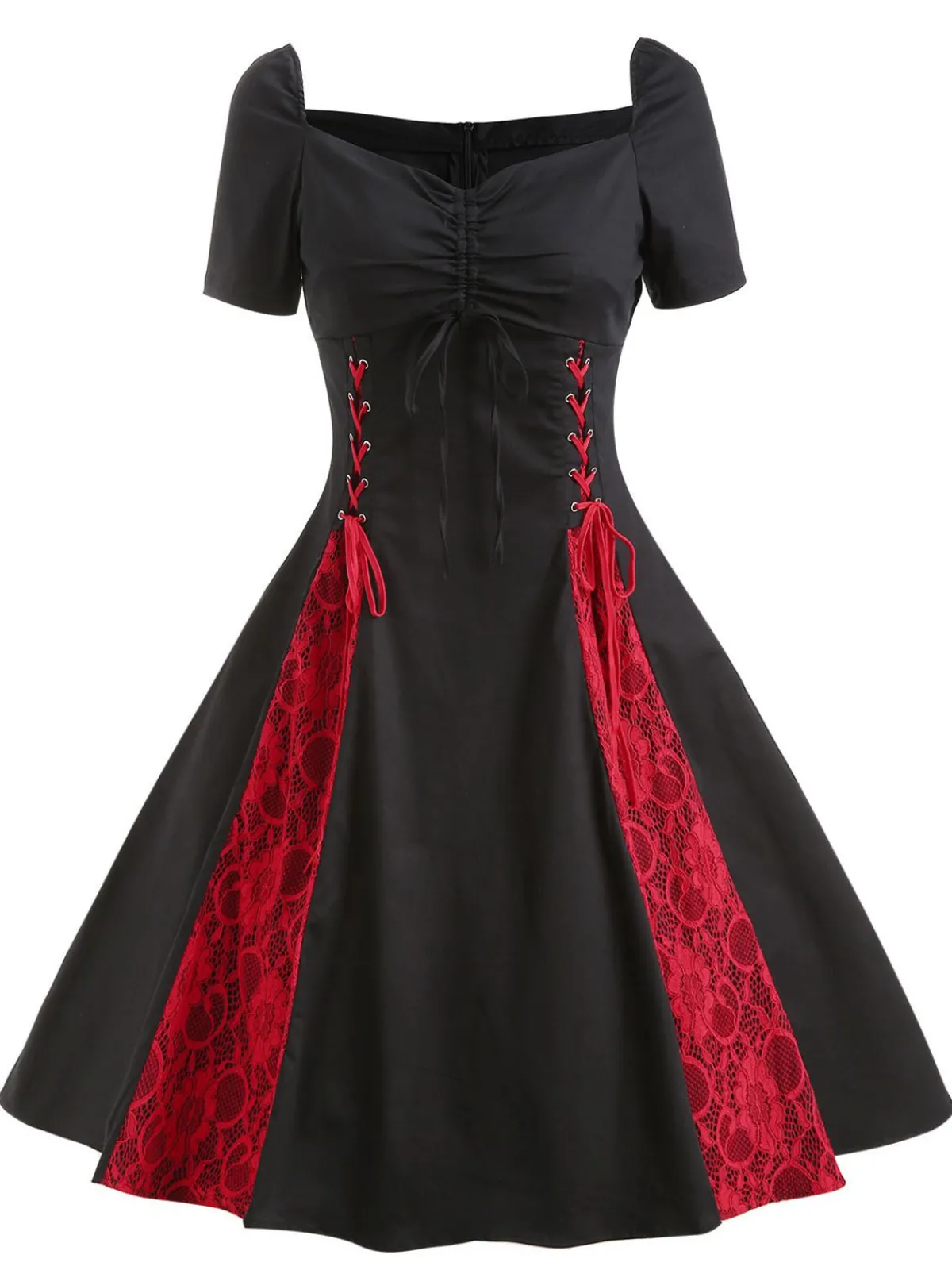 Discount Retro Stage 1980s Halloween Lace Patchwork Swing Dress