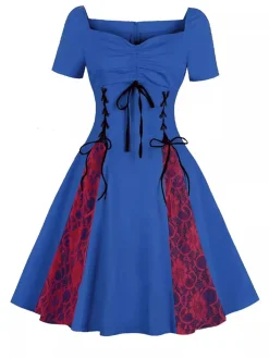 Discount Retro Stage 1980s Halloween Lace Patchwork Swing Dress
