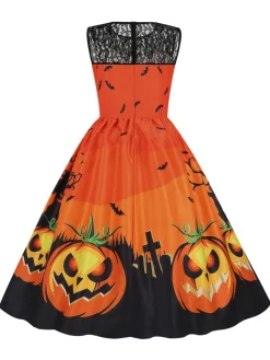 Hot Retro Stage 1950s Halloween Lace Patchwork Sleeveless Dress