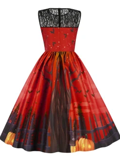 Hot Retro Stage 1950s Halloween Lace Patchwork Sleeveless Dress