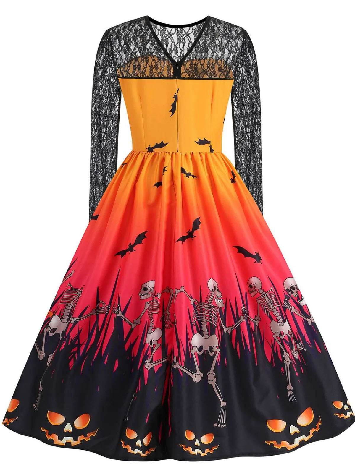 Outlet Retro Stage 1950s Halloween Lace Sleeves Patchwork Dress