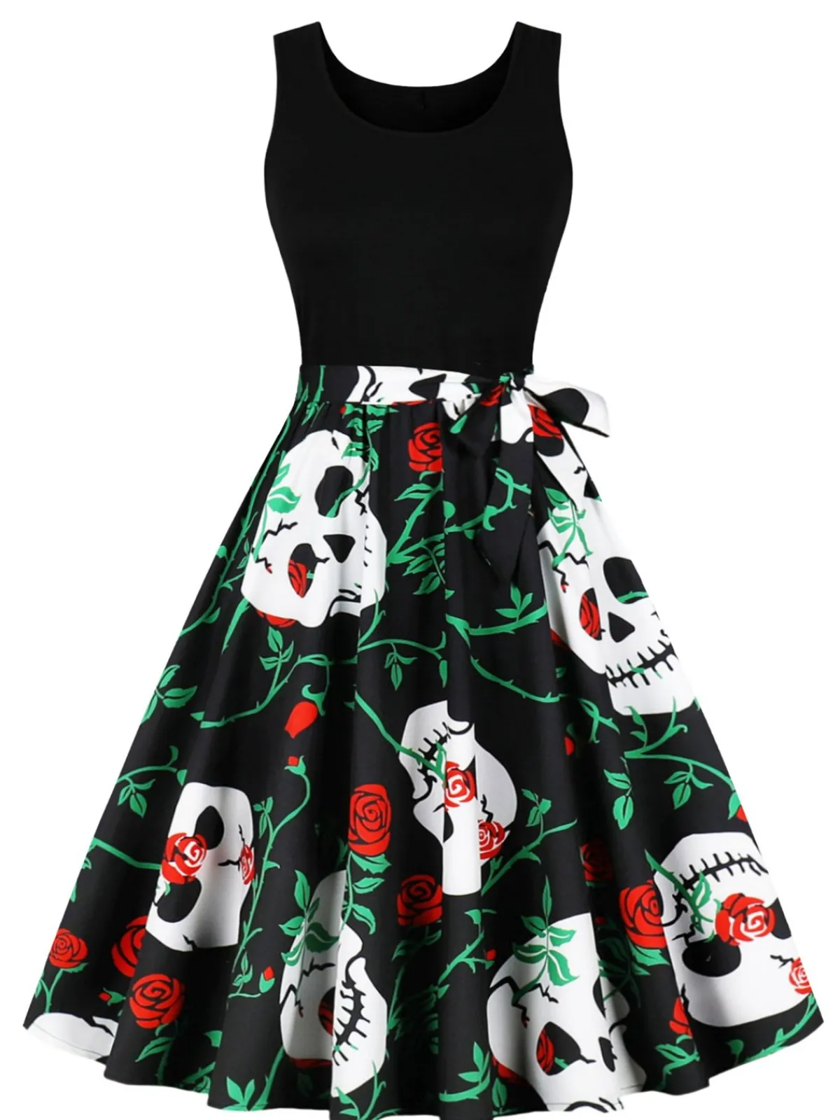 Online Retro Stage 1950s Halloween Patchwork Sleeveless Dress