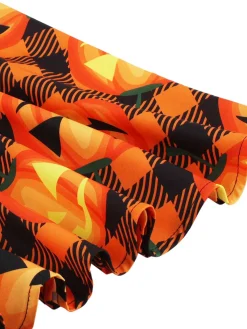 New Retro Stage 1950s Halloween Pattern Wave Neck Patchwork Dress
