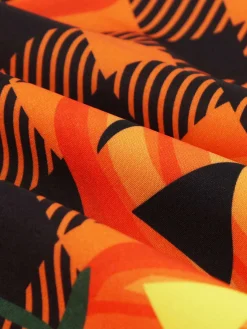 New Retro Stage 1950s Halloween Pattern Wave Neck Patchwork Dress