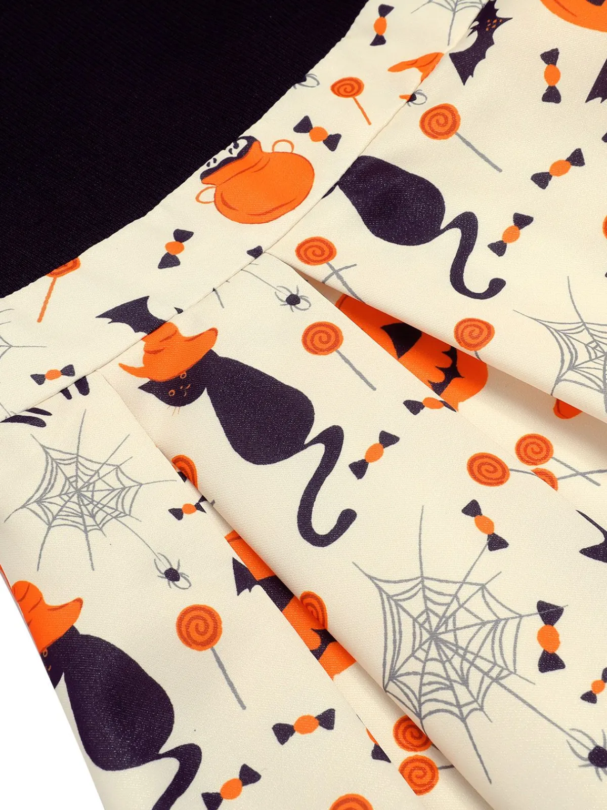 Best Retro Stage 1950s Halloween Pumpkin Cat Knitted Top Patchwork Dress Beige