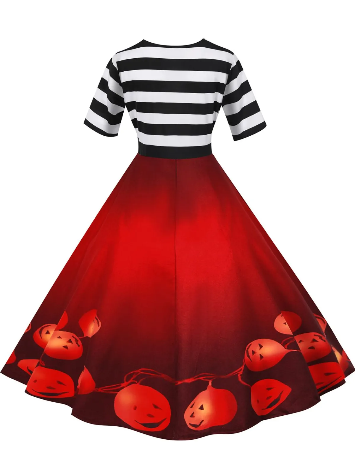 New Retro Stage 1950s Halloween Pumpkin Striped Patchwork Dress