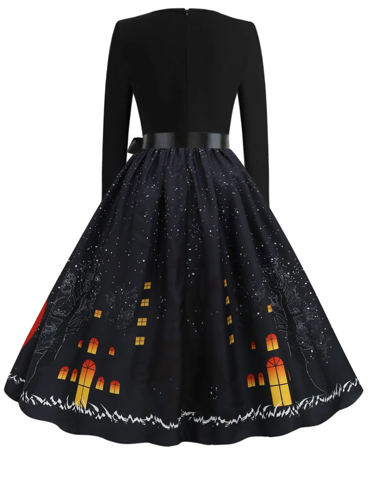 Outlet Retro Stage 1950s Halloween Pumpkin V-Neck Hepburn Dress Black